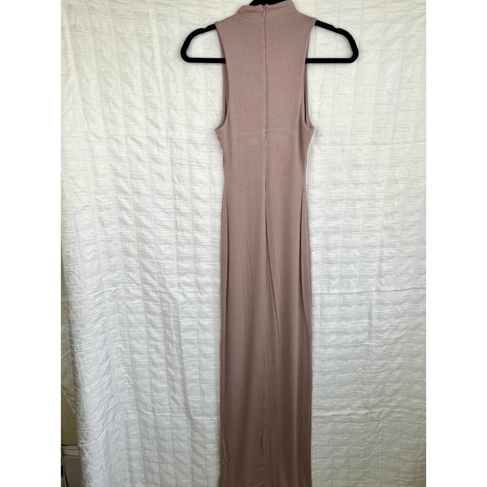 Naked Wardrobe Beige Brown High Neck Sleeveless Fitted Maxi Dress Size Small - Picture 2 of 11